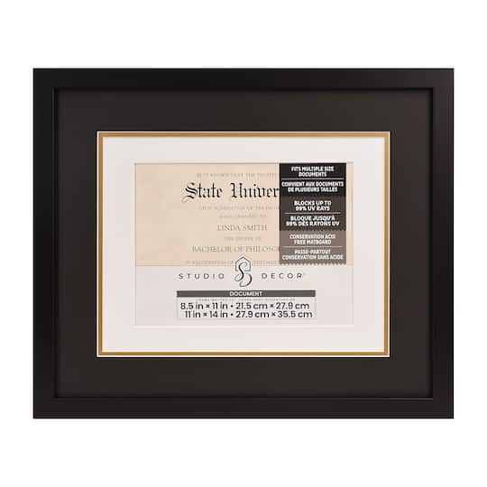 8.5" x 11" Black Document Frame with Triple Mat by Studio Décor
